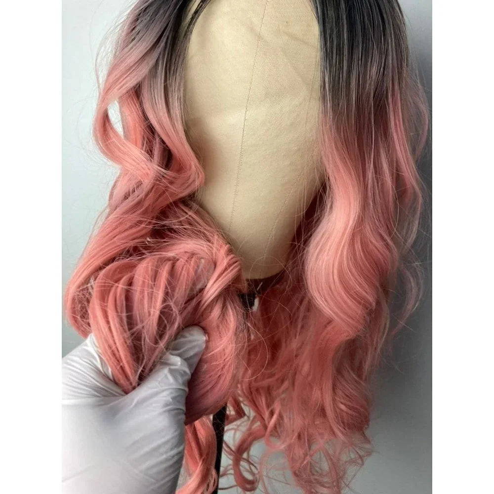 Black Root Peach Pink Wig